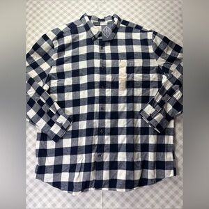 Men’s St John's Bay Signature Flannel Shirt XXL NWT Blue White Buffalo Plaid